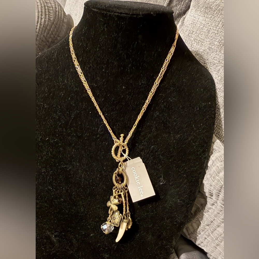 Cookie Lee Genuine Crystal Gold Charm Necklace